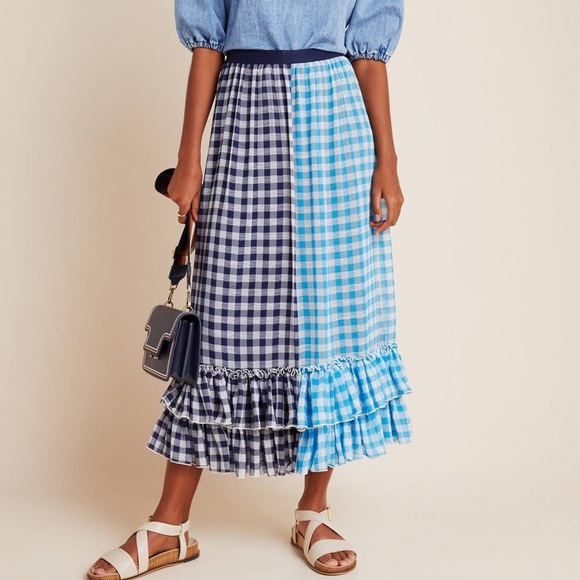 Eva Franco Dresses & Skirts - Eva Franco Navy and Light Blue Gingham Maxi Skirt